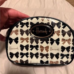 Harrods Black & Gold Bow Print Cosmetic Pouch